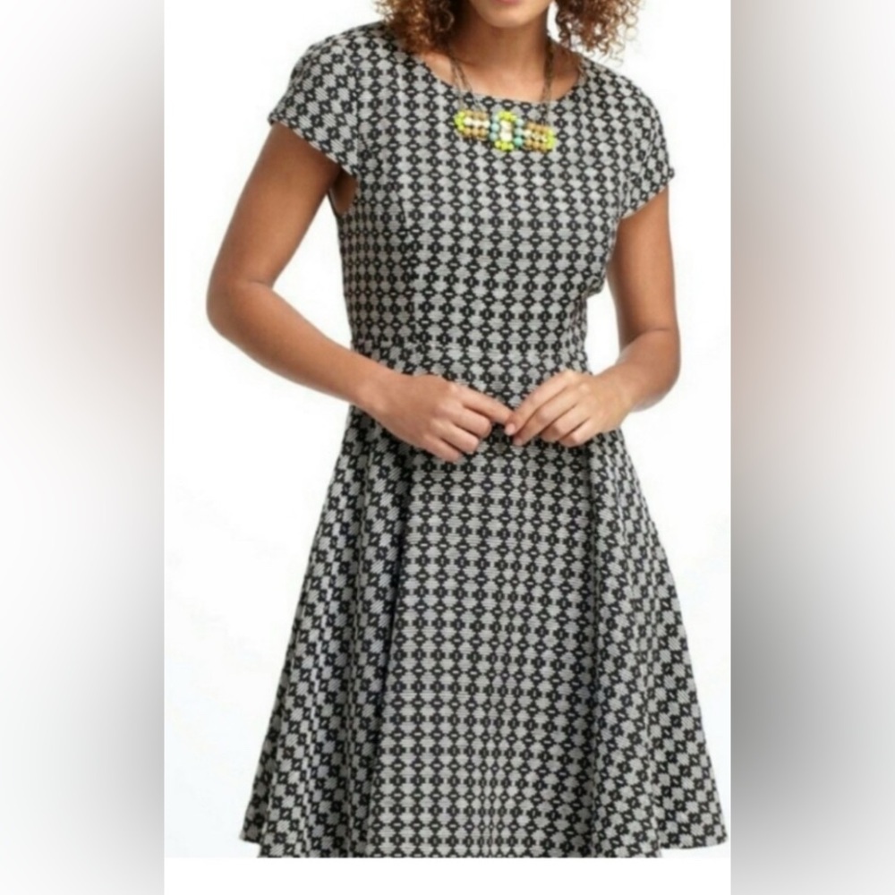 Maeve Anthropologie Geometric Jacquard Fit & Flare Dress Black/Ivory Size US 4